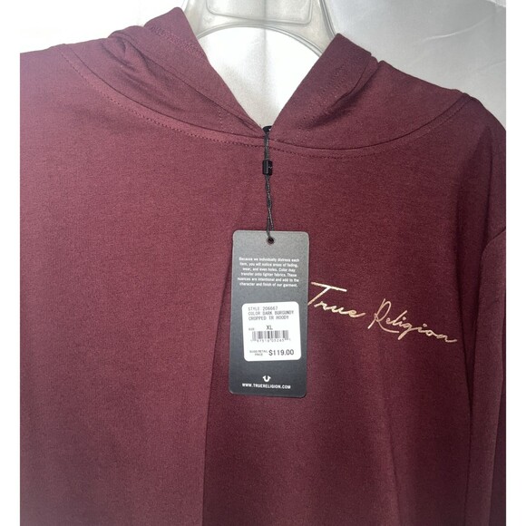 True Religion Logo Crop Woman Hoody Dark Burgundy Xl Style#206667 Cotton/Rayon - Picture 5 of 9